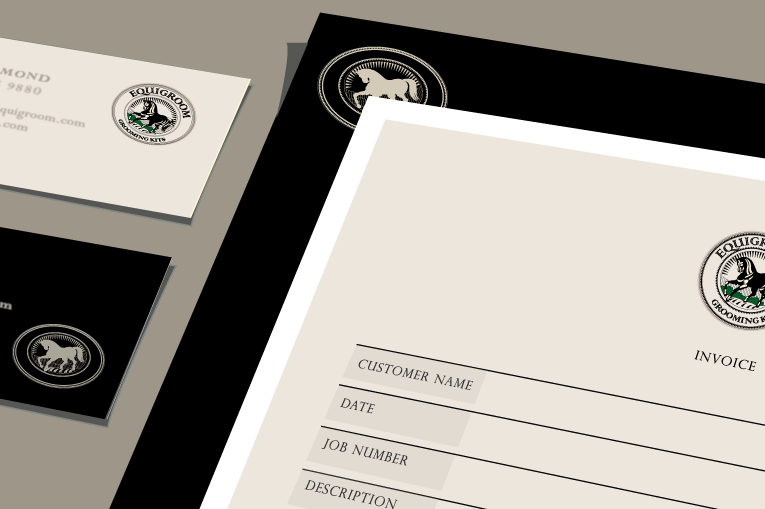 Close-up of Equigroom Invoice and Business Cards